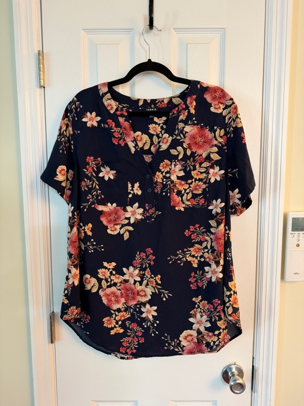 torrid Navy Floral Henley Tunic - Pink & Cream Flowers